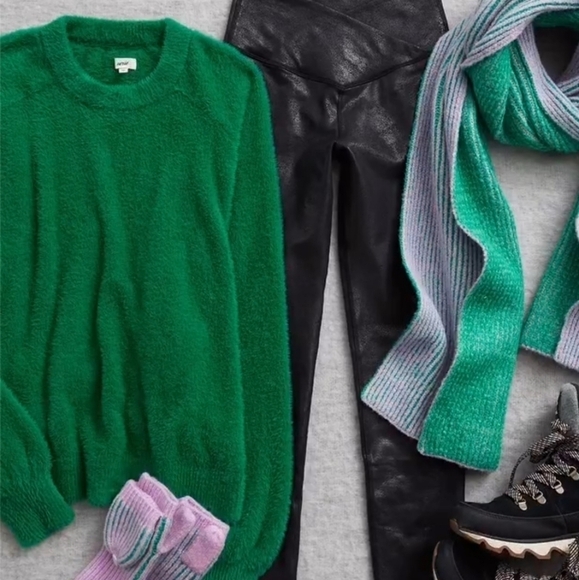 Aerie | Flurry Crewneck Super Soft Fuzzy Crewneck Sweater Green Womens Small S - Picture 1 of 8